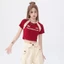 Áo Croptop Viền Tay Kiểu Raglan Màu Đỏ Nữ Cổ Tròn Women Dáng Ngắn