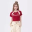 Áo Croptop Viền Tay Kiểu Raglan Màu Đỏ Nữ Cổ Tròn Women Dáng Ngắn