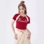 Áo Croptop Viền Tay Kiểu Raglan Màu Đỏ Nữ Cổ Tròn Women Dáng Ngắn
