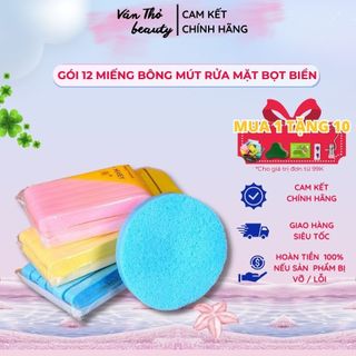 Bông Mút Chivey Chính Hãng , Gói 12 Miếng Rửa Mặt Bọt Biển Bông Nở Mềm Mịn Đến Từ Nhật Bản, Vân Thỏ Beauty