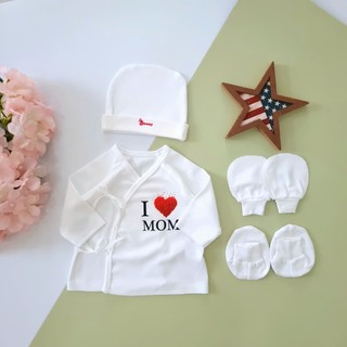 Combo 2 áo cột dây kèm 2 set mũ vớ tất cho bé sơ sinh