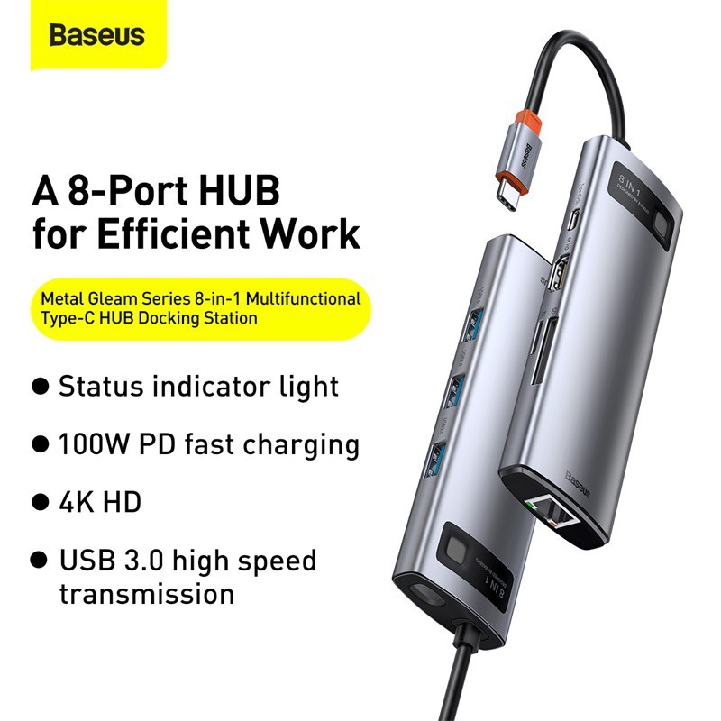 Bộ chia Baseus USB-C HUB - Cổng chuyển Type-C sang HDMI, USB 3.0 và nhiều tính năng khác, dock đa năng cho laptop