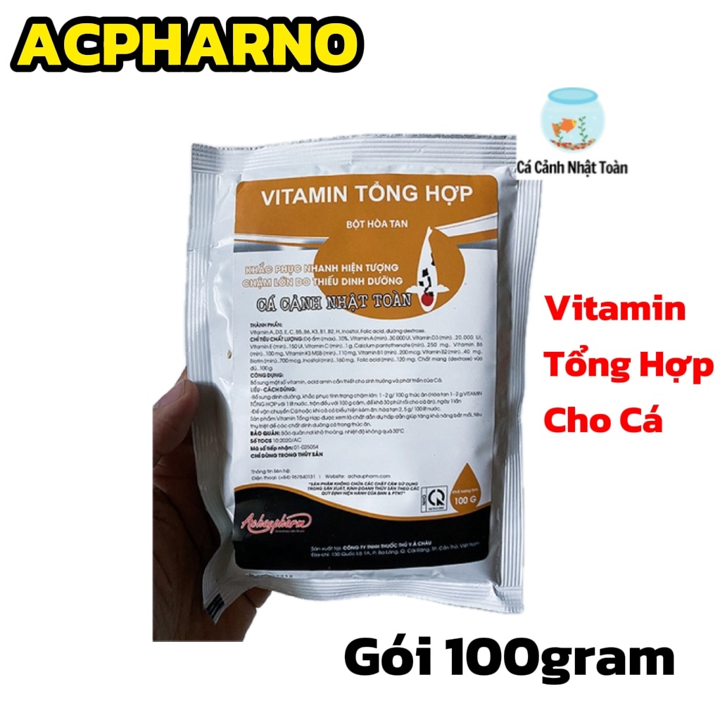 VITAMIN TỔNG HỢP TĂNG ĐỀ KHÁNG, KHẮC PHỤC CHẬM LỚN CHO CÁ CẢNH ACPHARNO 100G