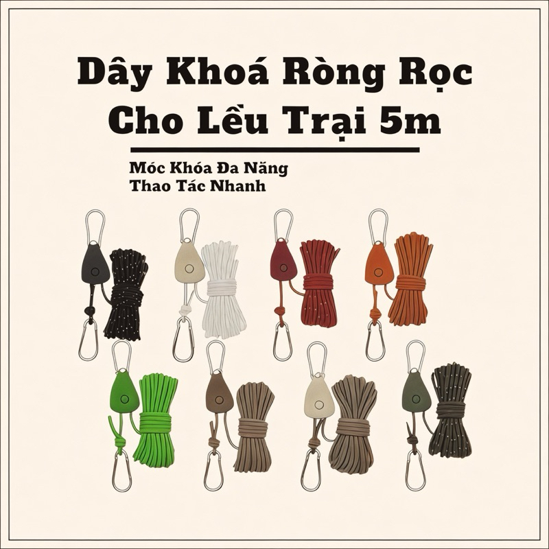 Dây Khoá Ròng Rọc Dài 5m ,Dây Dù Căng Buộc Tăng Lều Nhanh, Dây Dù Phản ...