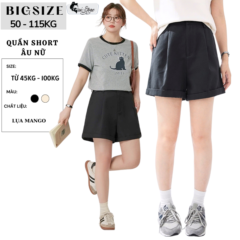 BIGSIZE Quần Short Nữ 50-100KG Lưng Cao Chun Sau Ống Rộng Gập Gấu Form Rộng Phong Cách Thời Trang - MÃ 17