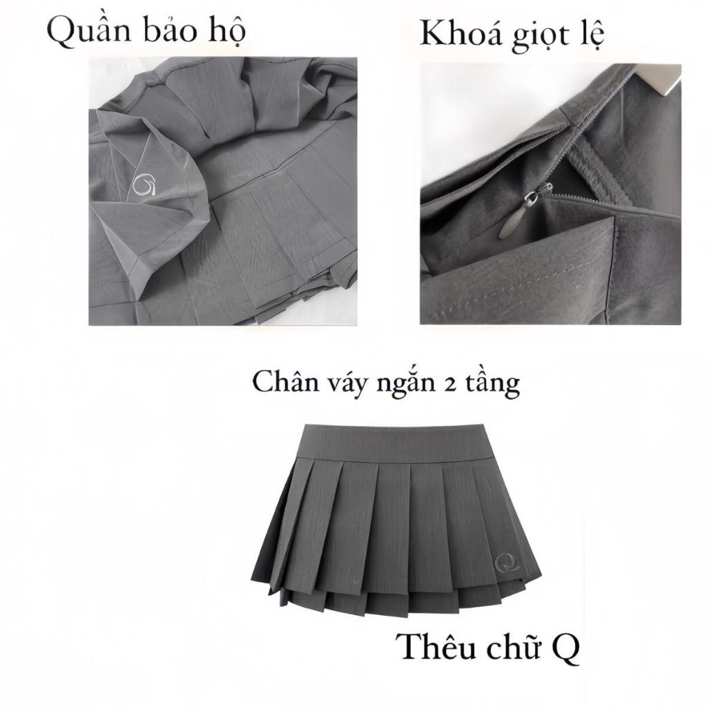 CHÂN VÁY XẾP LY 2 TẦNG THÊU CHỮ Q Có Quần Bảo Hộ S106