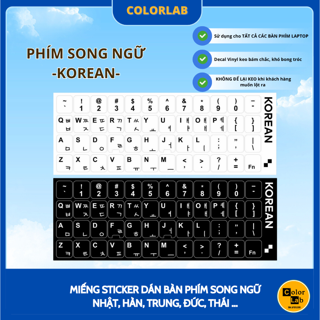 [COLORLAB] Miếng Sticker Thay Thế Dán Bàn Phím Song Ngữ Nhật, Hàn ...