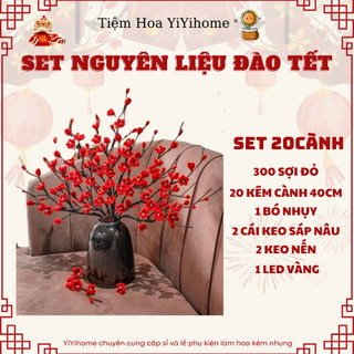 [TẶNG MÈO HOẶC ÔNG THẦN TÀI]Set Nguyên Liệu Làm Hoa Tết Đào,Mai, Quýt, Ly Kẽm Nhung Handmade Loại 1 Dày Mịn DIY Handmade