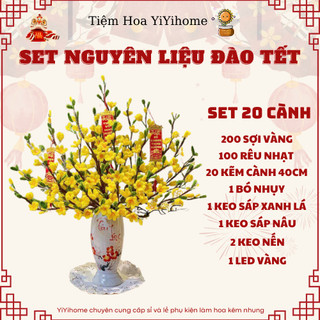 [TẶNG MÈO HOẶC ÔNG THẦN TÀI]Set Nguyên Liệu Làm Hoa Tết Đào,Mai, Quýt, Ly Kẽm Nhung Handmade Loại 1 Dày Mịn DIY Handmade