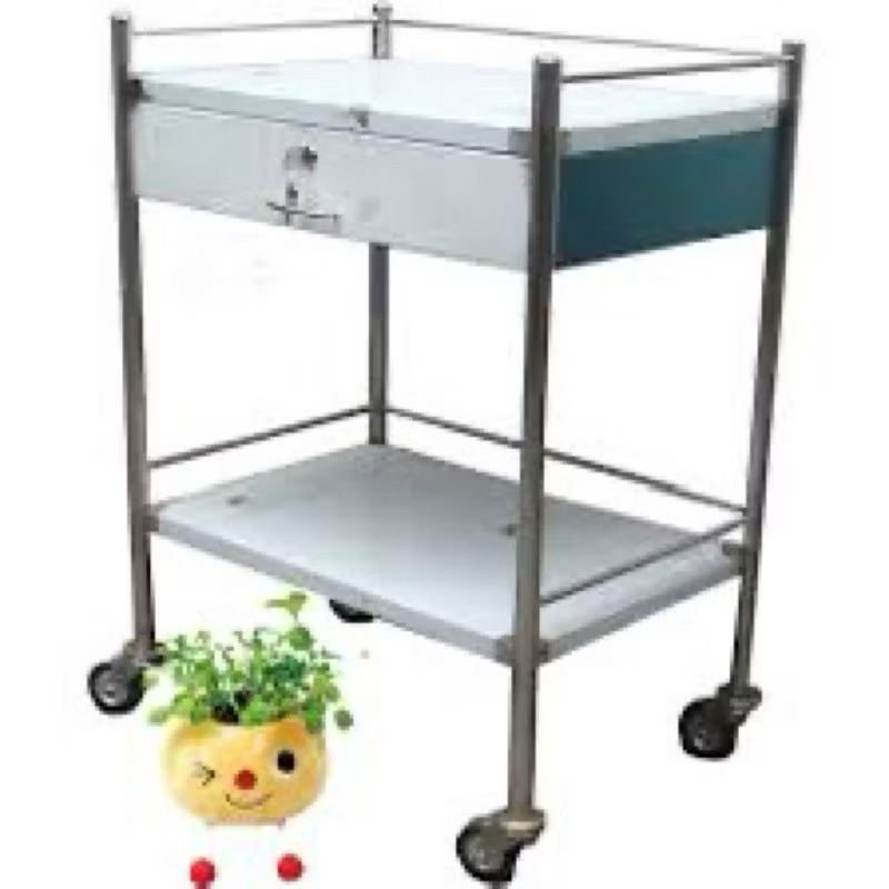 Xe đẩy dụng cụ 2 tầng có hộc kéo , xe đẩy inox 201 2 tầng có ngăn kéo
