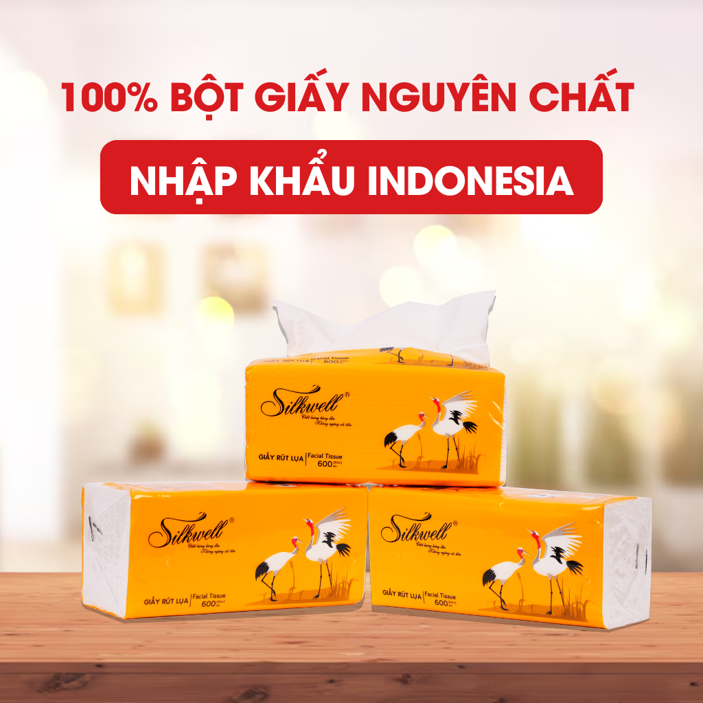 Ảnh Giấy ăn rút lụa Silkwell Sếu Cao cấp 200 tờ 3 lớp chính hãng siêu mềm mịn không tẩy trắng 1