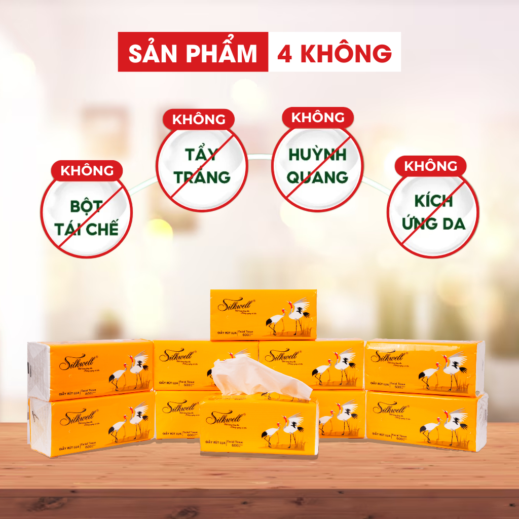 Ảnh Giấy ăn rút lụa Silkwell Sếu Cao cấp 200 tờ 3 lớp chính hãng siêu mềm mịn không tẩy trắng 2