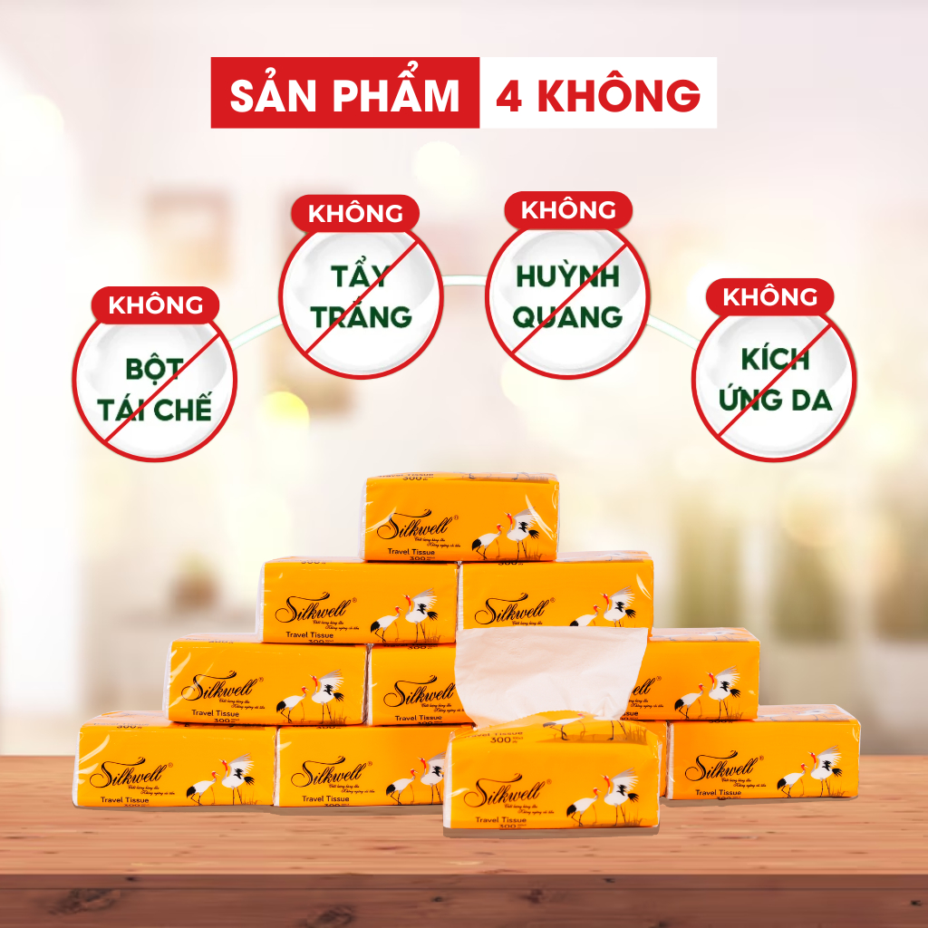 Ảnh Bịch 10 gói giấy rút lụa Sếu 100 tờ 3 lớp Silkwell cao cấp dai mềm mịn + không bụi giấy 2