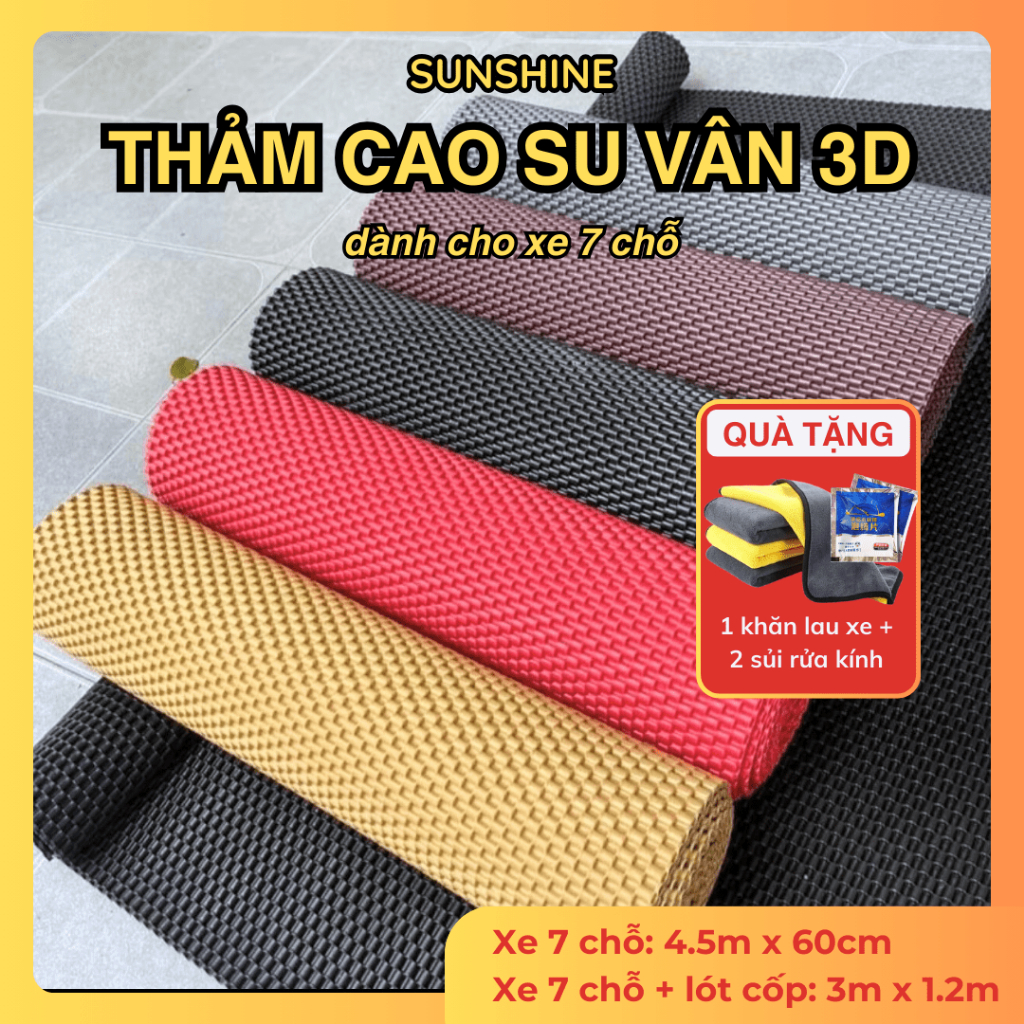 Thảm lót sàn vân 3D màu trơn kích thước xe 7 chỗ 4.5m x 60cm và lót cả cốp 3m x 1.2m