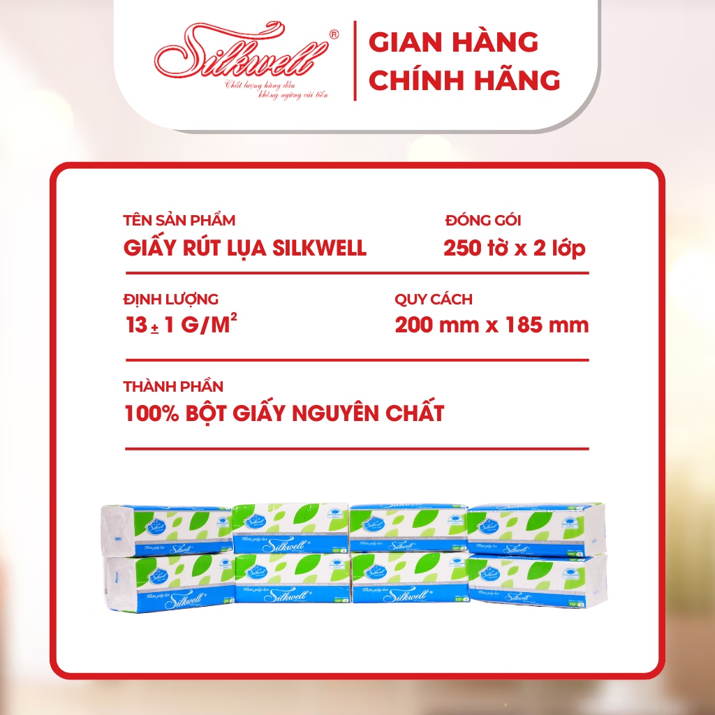 Ảnh Thùng 9 gói giấy ăn rút lụa khổ to Silkwell Xanh 250 tờ mềm mịn không bụi giấy 1