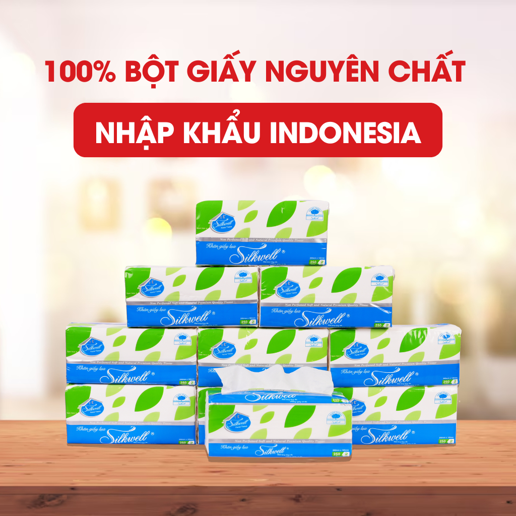 Ảnh Thùng 9 gói giấy ăn rút lụa khổ to Silkwell Xanh 250 tờ mềm mịn không bụi giấy 2