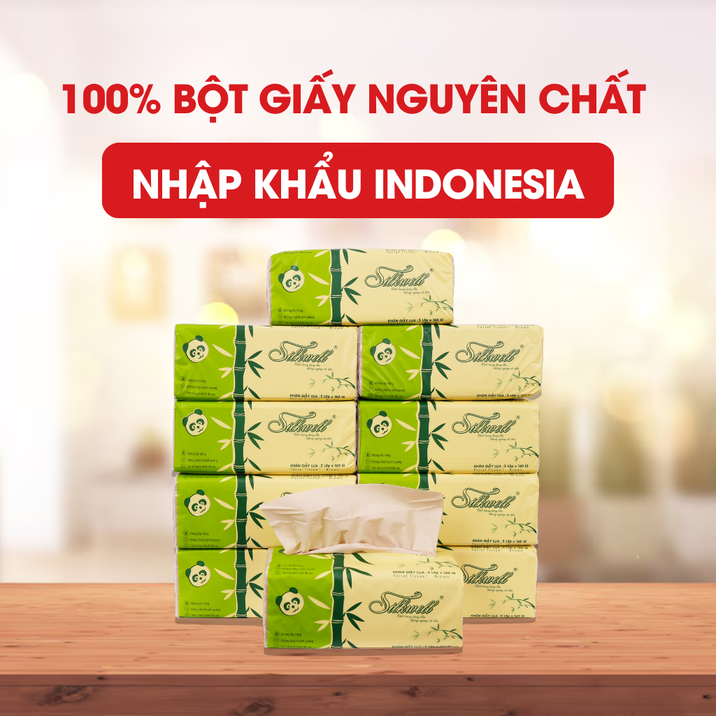 Ảnh Thùng 9 gói giấy ăn gấu trúc khổ lớn Silkwell 100% bột tre nhập khẩu cao cấp tiện lợi 2
