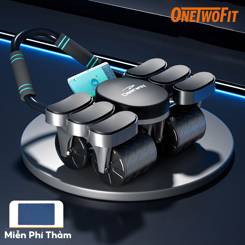Ảnh OneTwoFit Con Lăn Tập Bụng 4 bánh nâng cấp Có thể phục hồi Trợ Lực 4 Bánh Chống Đổ Tặng Thảm Đồng Hồ 1