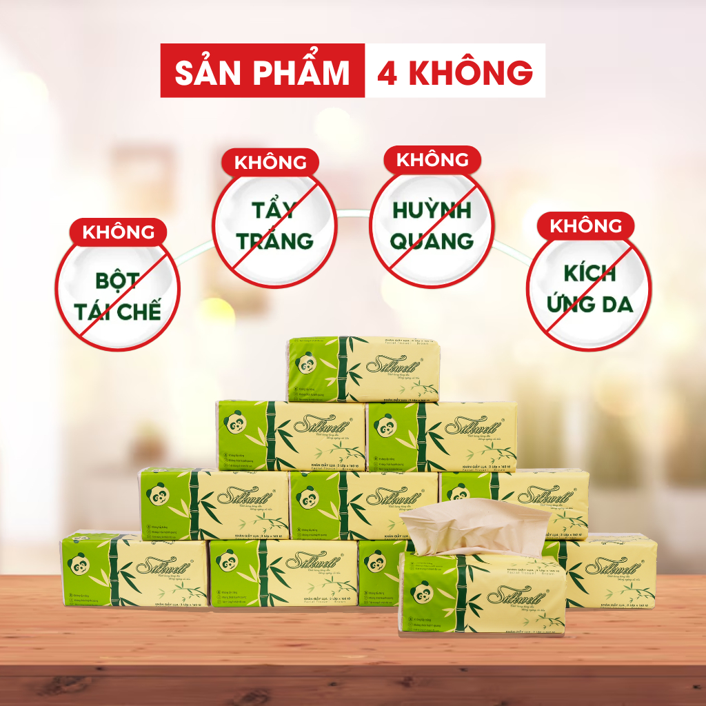 Ảnh Khăn giấy ăn gấu trúc Silkwell 160 tờ 3 lớp siêu dai không tẩy trắng hàng chính hãng 2