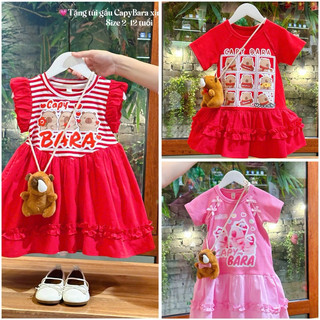 💯💯XẢ KO TÚI💯💯 Váy đỏ/ hồng kẻ  Capybara  mặc Noel/Tết Capy Bara siêu xinh siêu hot bé gái 13-45kg