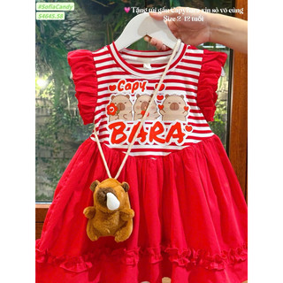 💯💯XẢ KO TÚI💯💯 Váy đỏ/ hồng kẻ  Capybara  mặc Noel/Tết Capy Bara siêu xinh siêu hot bé gái 13-45kg