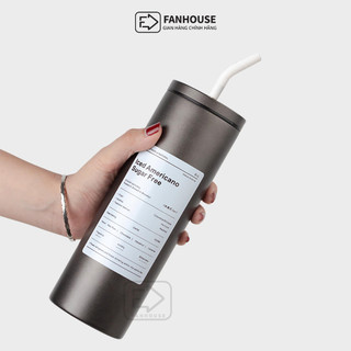 Ly giữ nhiệt cao cấp Iced Americano 600ml cốc nước giữ nhiệt thể thao Fan House bình có ống hút