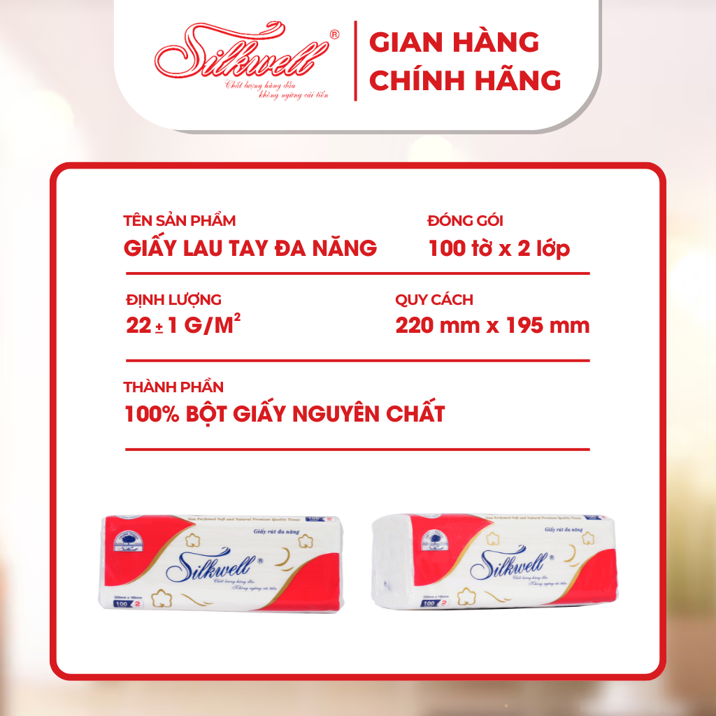 Ảnh Khăn giấy Silkwell lau bếp đa năng siêu dai, thấm hút tốt gói 100 tờ 1