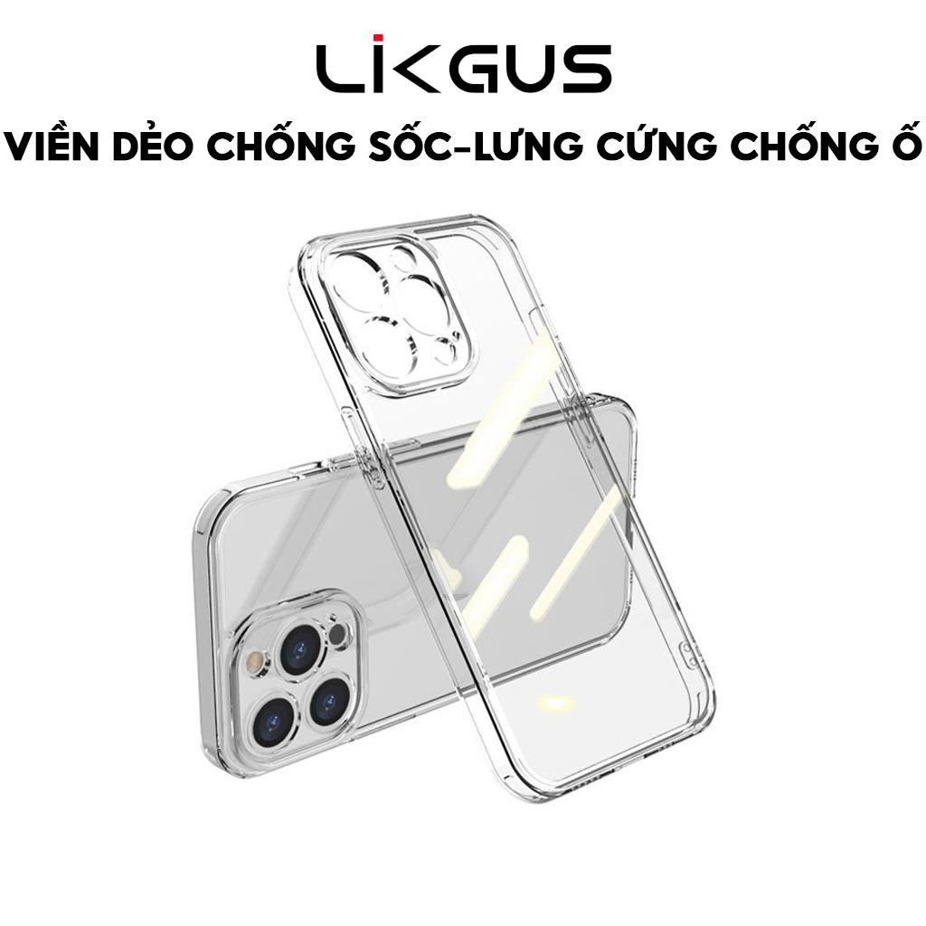 Ảnh Ốp Lưng Likgus Trong Suốt Màng Bảo Vệ Camera Viền TPU Dẻo Chống Ố Vàng Cho IP 11-12-13-14-15-Pro-Plus-Promax 1