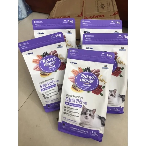 Thức Ăn Hạt Cho Mèo Con Today's Dinner Gói 1kg Hỗ Trợ Miễn Dịch Và Răng Miệng