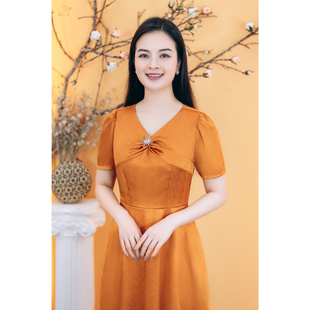Ảnh Đầm xòe - Cổ tim xoắn tay ngắn - Cam - TTV Store thời trang nữ TTV1772# 3