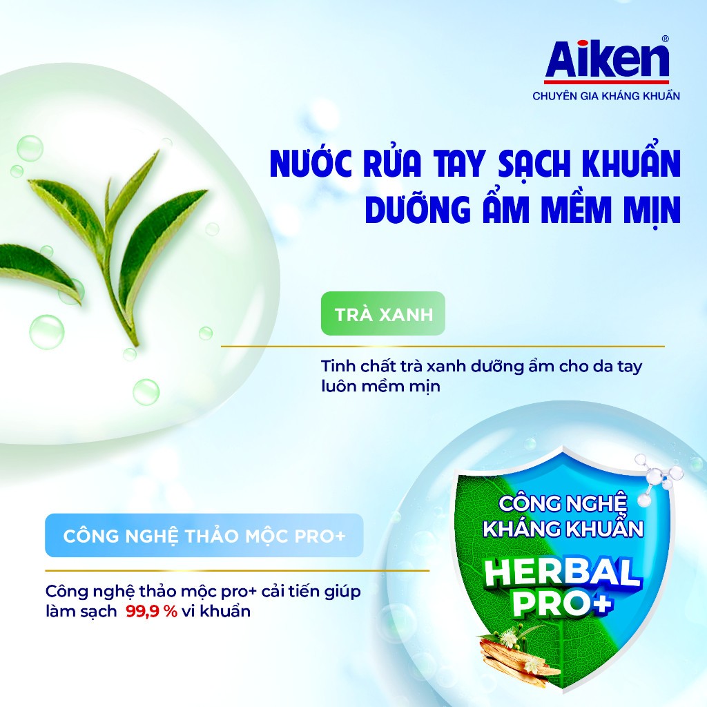 Combo 3 Nước rửa tay Aiken Sạch khuẩn khử mùi / dưỡng ẩm ( 494g x 3 ) - Live stream