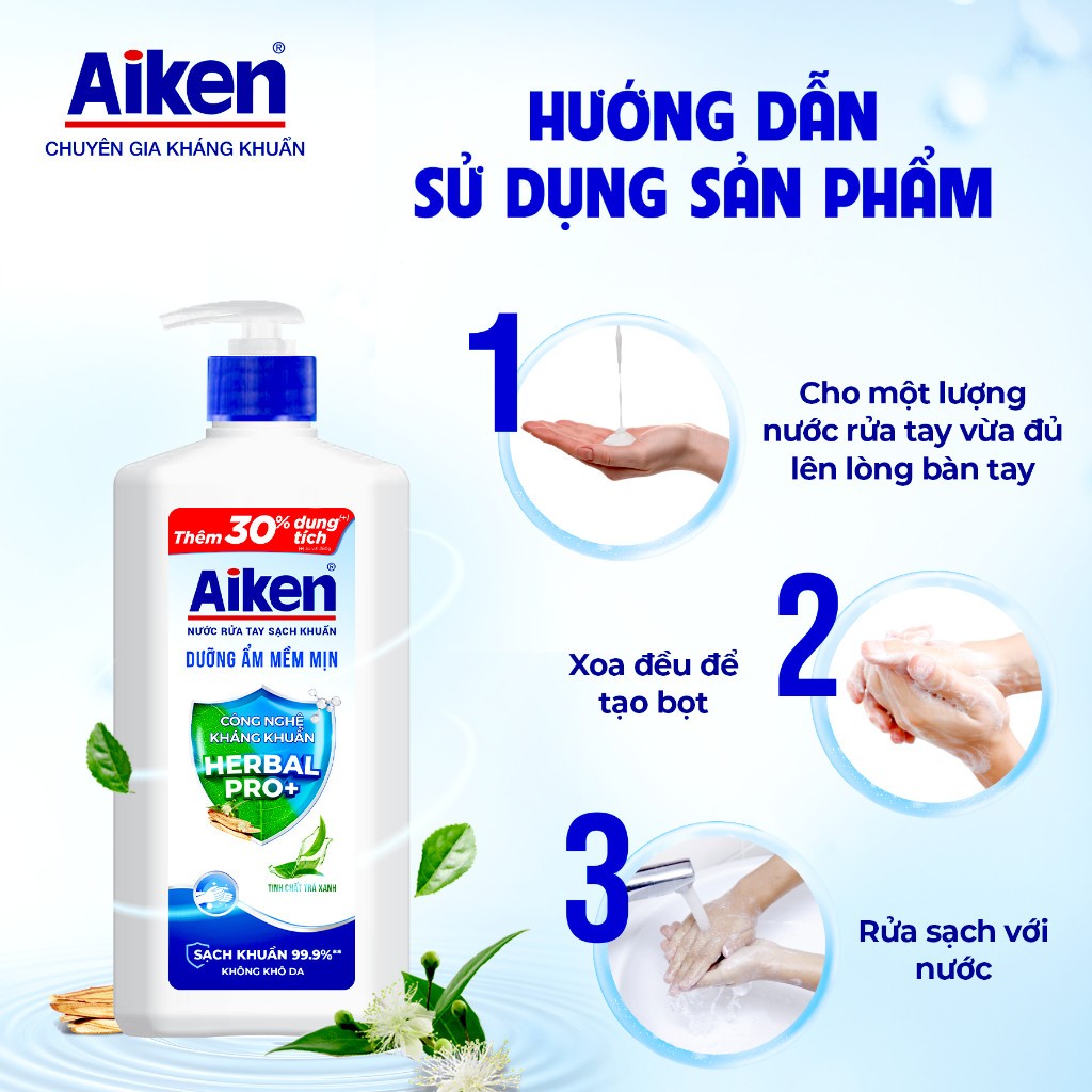 Combo 3 Nước rửa tay Aiken Sạch khuẩn khử mùi / dưỡng ẩm ( 494g x 3 ) - Live stream