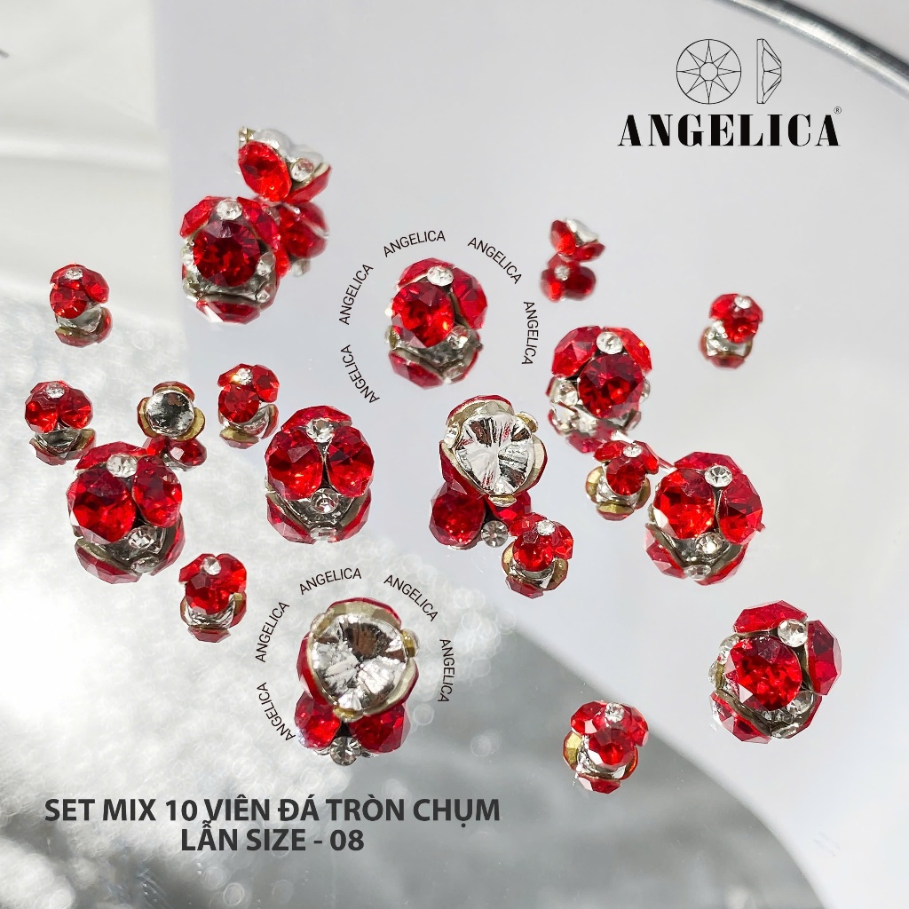Set  Charm Đá Khối Tròn Chụm Sẵn Chân Vàng ANGELICA - Trang Trí Móng Tay