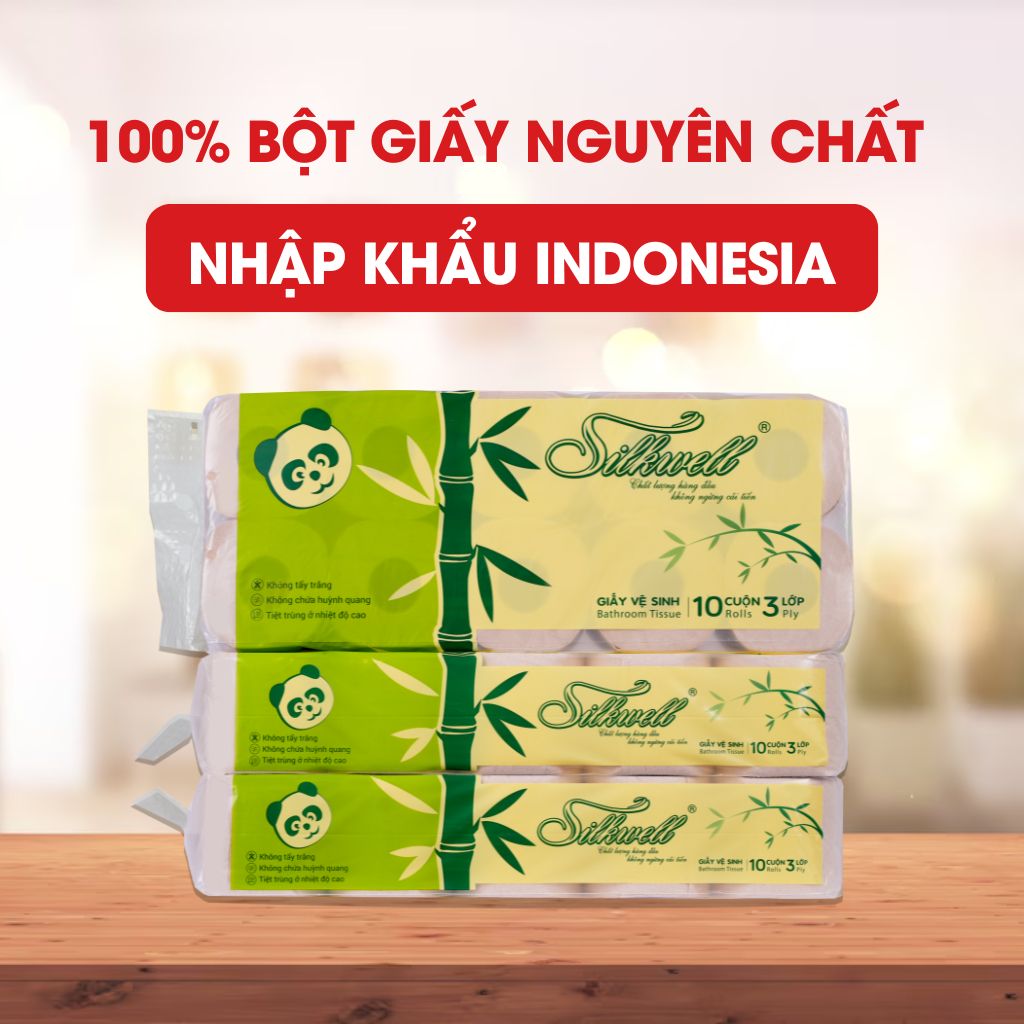 Ảnh Giấy vệ sinh gấu trúc Silkwell 10 cuộn 3 lớp ,100% bột tre nhập khẩu 1