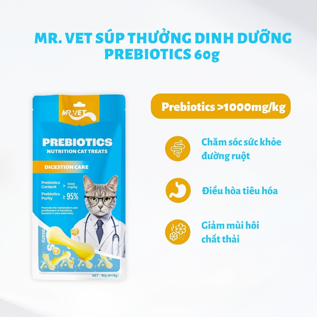 Súp Thưởng Cho Mèo MR.VET Túi 60g (4 Thanh) Bổ Sung Omega 3 Prebiotics Taurine