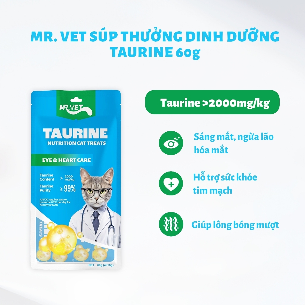 Súp Thưởng Cho Mèo MR.VET Túi 60g (4 Thanh) Bổ Sung Omega 3 Prebiotics Taurine