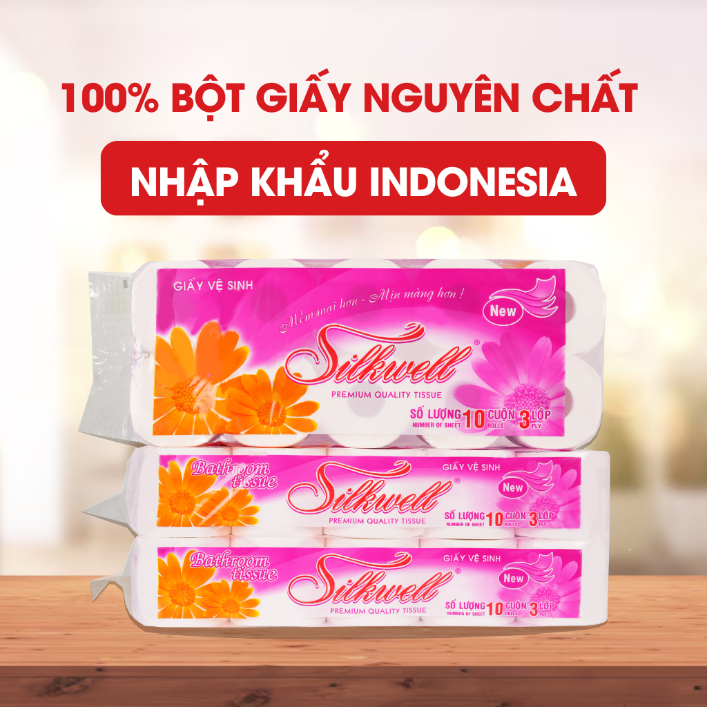 Ảnh Giấy vệ sinh Silkwell Tím 10 cuộn 3 lớp có lõi cao cấp siêu mềm mịn không tẩy trắng hàng chính hãng 2