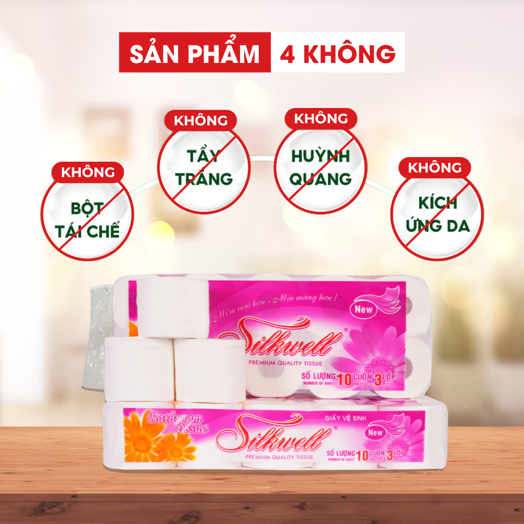 Ảnh Giấy vệ sinh Silkwell Tím 10 cuộn 3 lớp có lõi cao cấp siêu mềm mịn không tẩy trắng hàng chính hãng 3