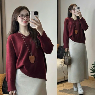247Store -  Áo len cổ tim áo len cổ chữ V dáng rộng  Aolencotim955_P5K10
