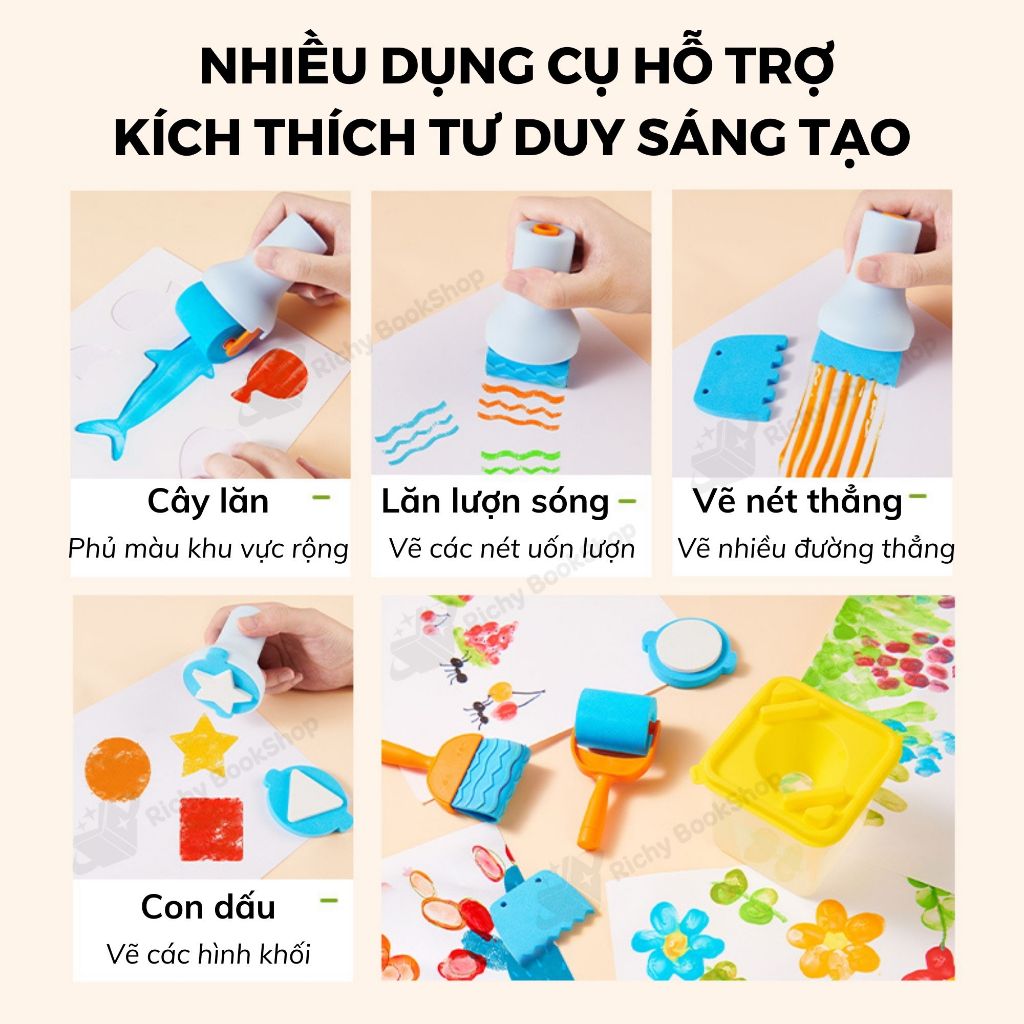 Finger Paint Mideer bộ màu kèm dụng cụ chính hãng an toàn cho bé - Kèm Video Hướng Dẫn Online