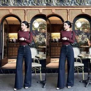 YURI JEANS - (VẢI QC-CAO CẤP) Quần Jean Nữ Ống RỘNG Màu Xanh Đen (ỐNG 27CM) Women Pants Mã48