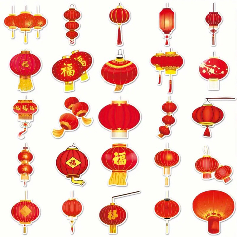 60 sticker lồng đèn và các mẫu trang trí tết 2025