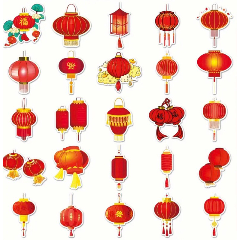 60 sticker lồng đèn và các mẫu trang trí tết 2025