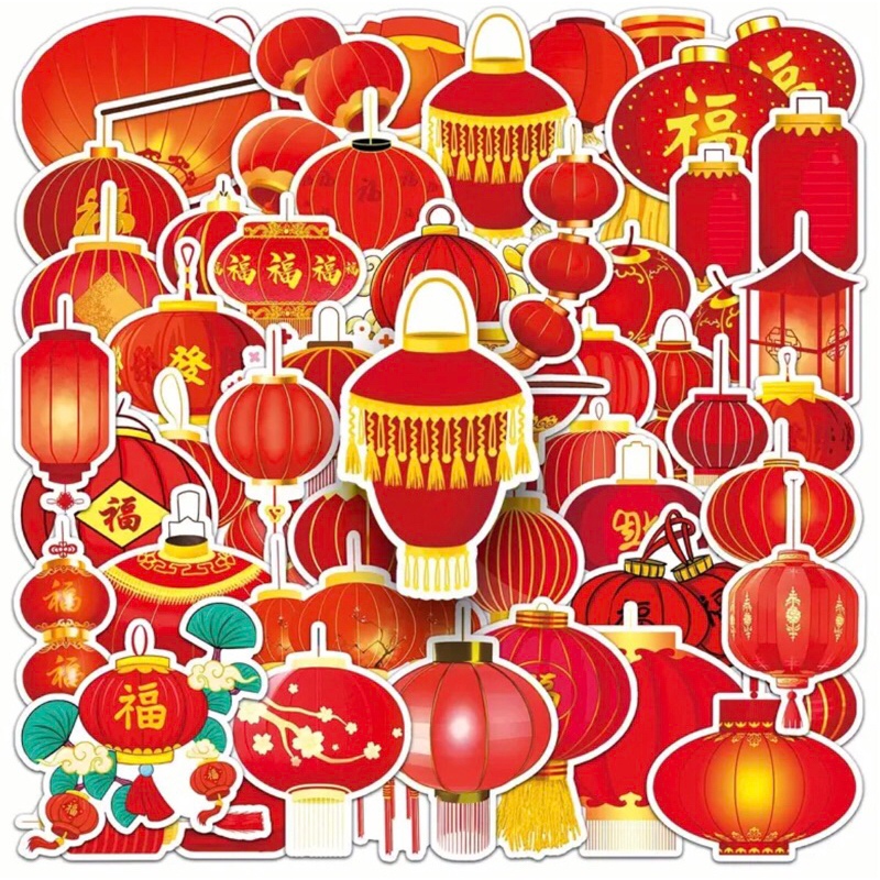60 sticker lồng đèn và các mẫu trang trí tết 2025