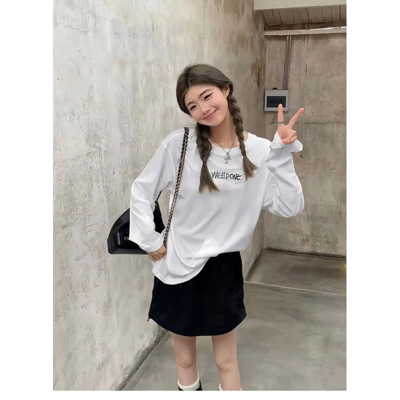 Áo thun dài tay nữ in hình hai mặc trước sau JULY FASHION, Áo thun nữ tay dài dáng rộng trẻ trung, Chất thun xượt mềm