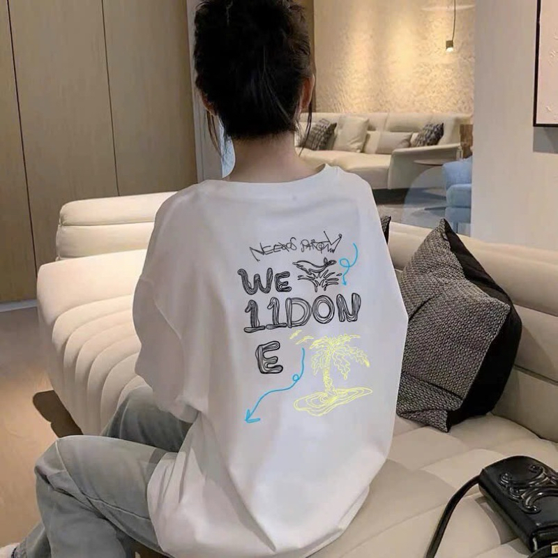 Áo thun dài tay nữ in hình hai mặc trước sau JULY FASHION, Áo thun nữ tay dài dáng rộng trẻ trung, Chất thun xượt mềm