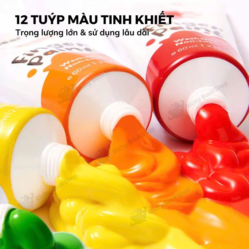 Finger Paint Mideer bộ màu kèm sổ vẽ tay cho bé chính hãng an toàn kèm bộ cọ vẽ màu nước