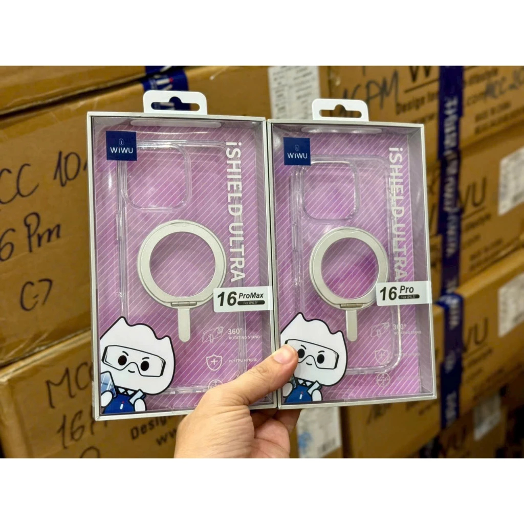 Ốp Lưng Chống Sốc & Kiêm Giá Đỡ WIWU Trong Suốt - Tích Hợp Sạc Từ Tính Tiện Lợi cho iP 16 Pro/ 16 Pro Max