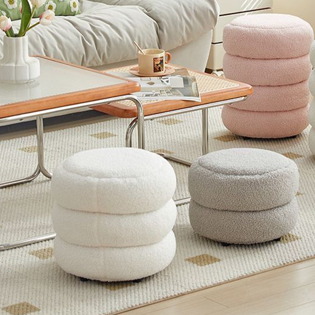Ghế đôn tròn 3 tầng chất lông cừu Nhu Y Decor  ghế ngồi đa năng êm ái trang trí phòng khách, ghế bàn trang điểm