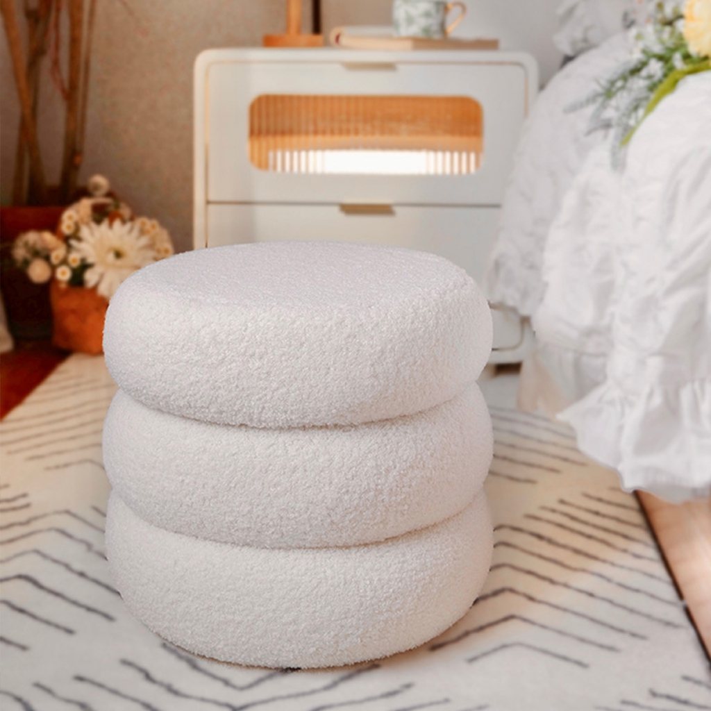 Ghế đôn tròn 3 tầng chất lông cừu Nhu Y Decor  ghế ngồi đa năng êm ái trang trí phòng khách, ghế bàn trang điểm